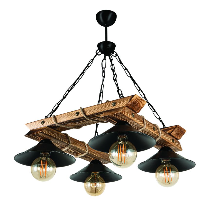 PDT 2060-4 ΤΕΤΡΑΓΩΝΗ ΞΥΛΙΝΗ ΒΑΣΗ  ΜΕ ΚΑΜΠΑΝΑ ΚΑΠΕΛΑ 4xΕ-27 ARlight 0103456