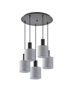 SE21-BL-4-5BL-SH2 ADEPT TUBE Black Pendant Grey Fabric Shade+ HOMELIGHTING 77-8517