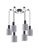 SE21-BL-4-BL6-SH2 ADEPT TUBE Black Pendant Grey Fabric Shade+ HOMELIGHTING 77-8513