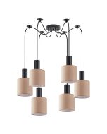 SE21-BL-4-BL6-SH3 ADEPT TUBE Black Pendant Brown Fabric Shade+ HOMELIGHTING 77-8520