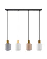 SE21-GM-4-4BL-SH123 ADEPT FLEX Gold Matt Pendant White, Grey, Brown Fabric Shade+ HOMELIGHTING 77-8947