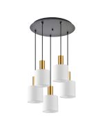 SE21-GM-4-5BL-SH1 ADEPT TUBE Gold Matt Pendant White Fabric Shade+ HOMELIGHTING 77-8601