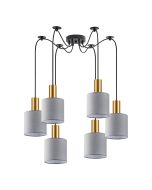 SE21-GM-4-BL6-SH2 ADEPT TUBE Gold Matt Pendant Grey Fabric Shade+ HOMELIGHTING 77-8604
