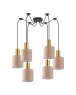 SE21-GM-4-BL6-SH3 ADEPT TUBE Gold Matt Pendant Brown Fabric Shade+ HOMELIGHTING 77-8611