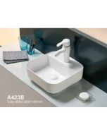 Επιτραπέζιος Νιπτήρας 38,5*38,5*14 εκ.με οπή για μπαταρία, Λευκή Πορσελάνη Domistyle A423Β