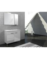 Σετ Έπιπλο Μπάνιου Βάση 100x46 εκ.Λευκή Λάκα Γυαλιστερή -Νιπτήρας Ένθετος Sava-Καθρέπτης 70cm No 242 -Φωτιστικό Eva 2 Savvopoulos Economy Argo 002