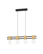 Φωτιστικό Κρεμαστό L85,5xH150cm Τετράφωτη Ράγα 4xE27 Μέταλλο Μαύρο -Ξύλο Eglo Levantara 390191