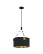 Φωτιστικό Κρεμαστό Ø450xH1500mm 3xE27 Ύφασμα Μέταλλο Μαύρο-Απόχρωση Ορείχαλκου Eglo Tortola 1 39964