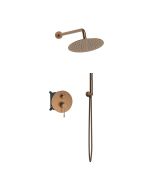 Orabella Terra Rose gold - Shower set εντοιχισμού με Μπαταρία λουτρού, εντοιχισμού 2 σημείων, κεφαλή Φ250 με βραχίονα και τηλέφωνο ντουζ με σπιράλ και επιτοίχειο στήριγμα 10274