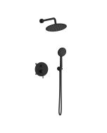 Orabella Preciosa Black matt - Shower set εντοιχισμού με Μπαταρία λουτρού, εντοιχισμού 2 σημείων, κεφαλή Φ250 με βραχίονα και τηλέφωνο ντουζ με σπιράλ και επιτοίχειο στήριγμα 10394