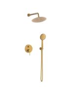 Orabella Preciosa Brushed gold - Shower set εντοιχισμού με Μπαταρία λουτρού, εντοιχισμού 2 σημείων, κεφαλή Φ250 με βραχίονα και τηλέφωνο ντουζ με σπιράλ και επιτοίχειο στήριγμα 10397