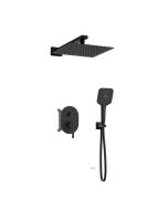 Orabella Marea Black matt - Shower set εντοιχισμού με Μπαταρία λουτρού, εντοιχισμού 2 σημείων, κεφαλή 250x250 με βραχίονα και τηλέφωνο ντουζ με σπιράλ και επιτοίχειο στήριγμα 10411