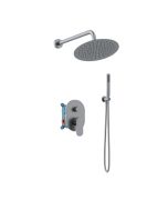 Orabella Oval Gun metal light - Shower set εντοιχισμού με Μπαταρία λουτρού, εντοιχισμού 2 σημείων, κεφαλή Φ250 με βραχίονα και τηλέφωνο ντουζ με σπιράλ και επιτοίχειο στήριγμα 10484