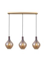 Φωτιστικό Κρεμαστό Τρίφωτη Ράγα L80xH120cm 3xE27 Χειροποίητο Γυαλί-Μέταλλο Οξυντέ Sun Light PEAR-3S-CO