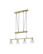 Φωτιστικό Κρεμαστό Τετράφωτο Ράγα L80,5xH 95-160cm Led Ε14 4x14,5w 4x400lm 3000K Brass Mat -Γυαλί Αλάβαστρος Trio Lighting Levisto 371010408