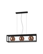 Κρεμαστό Φωτιστικό Ράγα L110xH150cm Τρίφωτο 3xE27 Μαύρο-Γυαλί Χρώμα Χαλκού Eglo Cordoba 390091