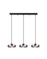 Κρεμαστό φωτιστικό LED απο μαύρο μέταλλο και φιμέ γυαλί, 70x200cm, 3CCT Θερμό- Φυσικό- Ψυχρό Φως, Φωτεινότητα 3960LMκαι 3x12W 4075-3R-Black/Smoky