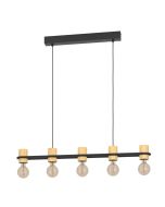 Φωτιστικό Κρεμαστό Πεντάφωτο L885xH1100mm 5xΕ27 Μέταλλο-Ξύλο Μαύρο Φυσικό Eglo Chieveley 43541