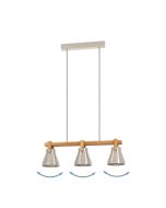 Φωτιστικό Κρεμαστό Τρίφωτο 3xE27 L760xΒ180xH1100mm Χάλυβας-Ξύλο Ρουστίκ Καφέ Eglo Cawton 43952