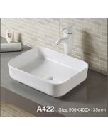 Επιτραπέζιος Νιπτήρας 50*40*13,5 εκ., Λευκή Πορσελάνη Domistyle A422