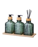 Σετ Δύο Dispenser & Αρωματικό Χώρου με Sticks Γυάλινο/Μπαμπού με δίσκο Green MRShome DF-0019001