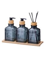 Σετ Δύο Dispenser & Αρωματικό Χώρου με Sticks Γυάλινο/Μπαμπού με δίσκο Grey MRShome DF-0019002