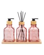 Σετ Δύο Dispenser & Αρωματικό Χώρου με Sticks Γυάλινο/Μπαμπού με δίσκο Pink MRShome DF-0019003