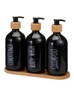 Σετ Μπάνιου με 3 Dispenser σε Δίσκο Μπαμπού Black MRShome DF-0073000