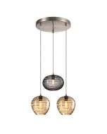 Φωτιστικό Κρεμαστό 40xΗ120cm Τρίφωτη Ροζέτα 3xE27 Νίκελ-Χειροποίητα Γυαλί Φιμέ-Μελί Sun Light LINEA-3R-GA