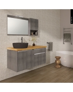 Έπιπλο Μπάνιου Μ120xB50xY55cm Βάση-Πάγκος Μασίφ Ξύλο Πεύκο-Νιπτήρας-Καθρέπτης-Φωτιστικό-Άνω Ντουλάπι Μελαμίνη σε MDF Cemento Savvopoulos Ultima 04-8763