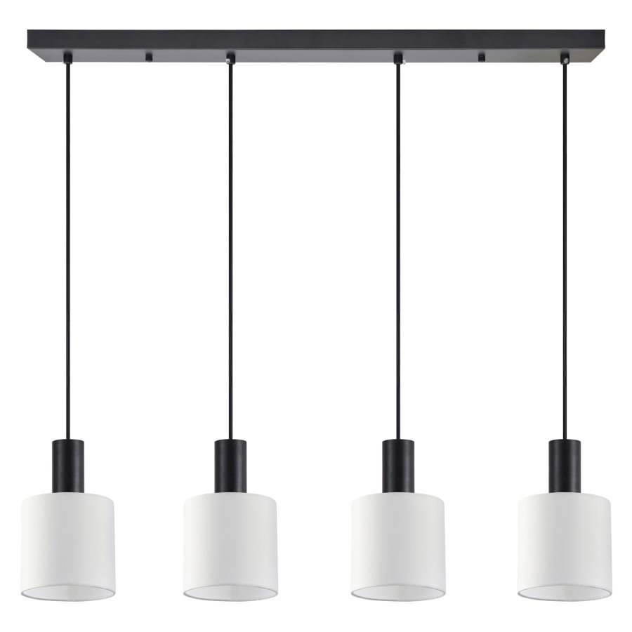 SE21-BL-4-4BL-SH1 ADEPT TUBE Black Pendant White Fabric Shade+ HOMELIGHTING 77-8511