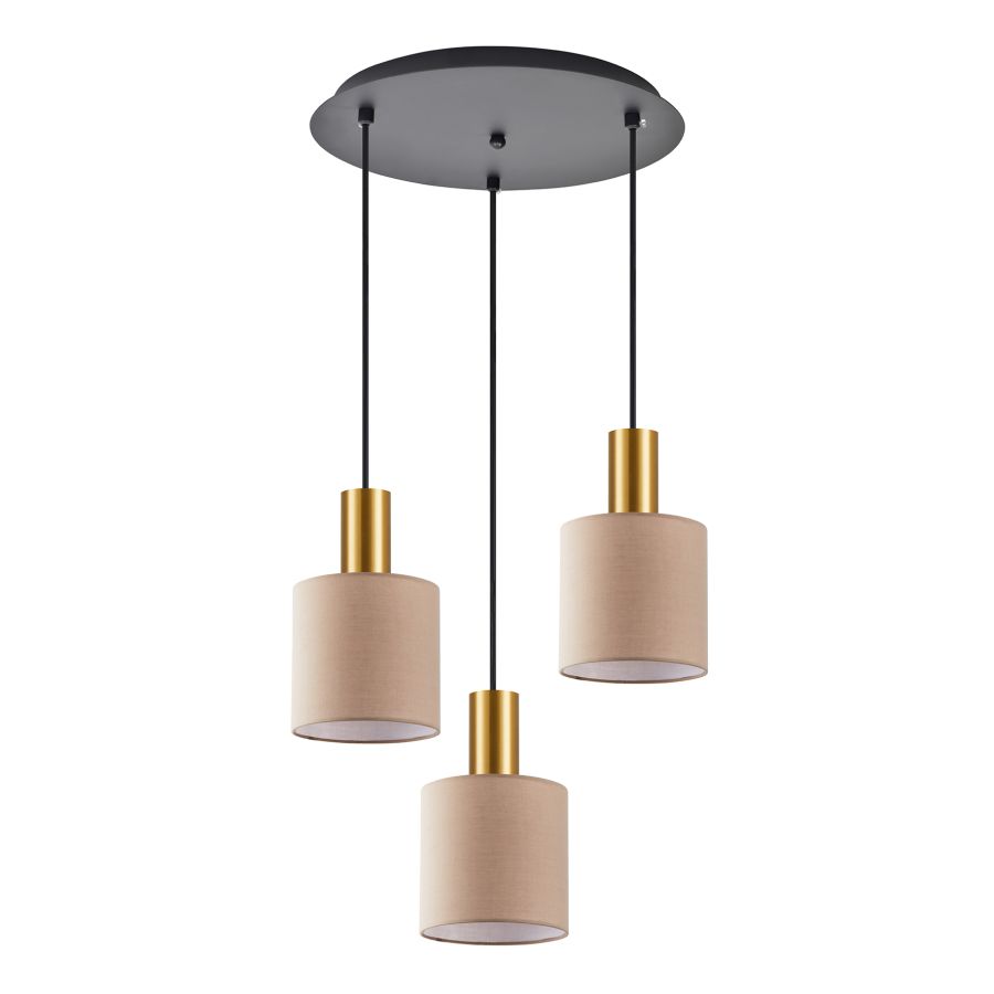 SE21-GM-4-3BL-SH3 ADEPT TUBE Gold Matt Pendant Brown Fabric Shade+ HOMELIGHTING 77-8614
