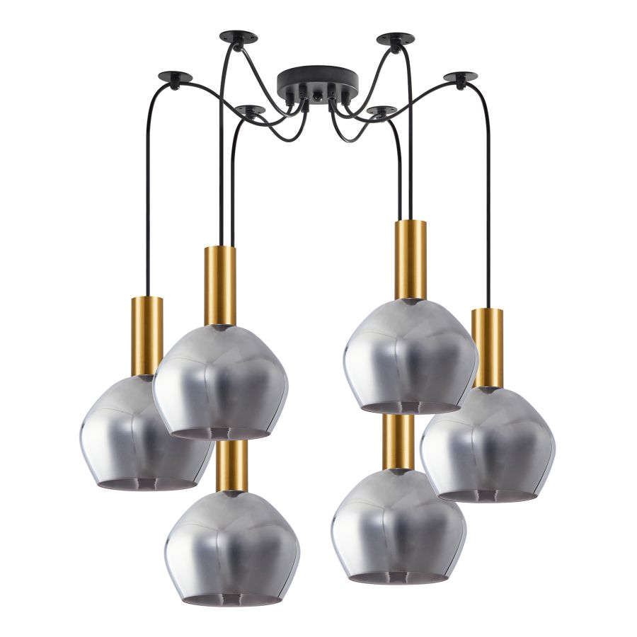 SE21-GM-4-BL6-GL2 ADEPT TUBE Gold Matt Pendant Smoked Glass+ HOMELIGHTING 77-8582