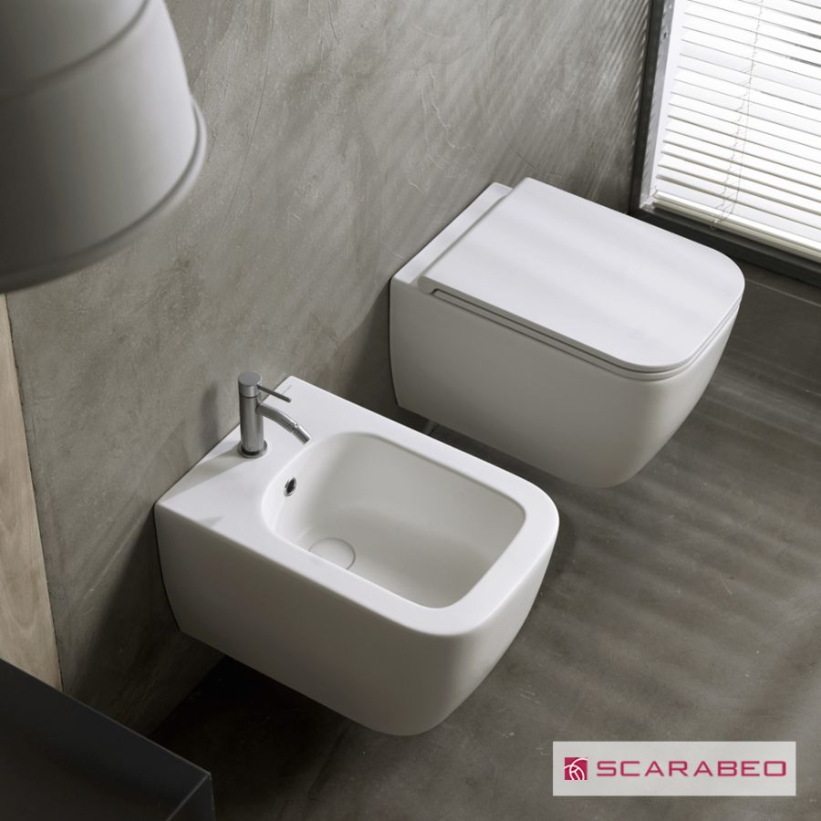 Λεκάνη Κρεμαστή TEOREMA/52 Clean-Flush με κάλυμμα Slim Soft Close, Scarabeo Pearl (White Matt) 512600SC-301