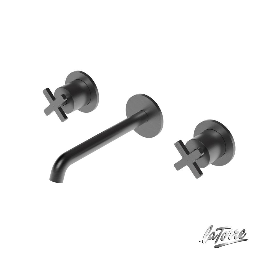 Μπαταρία Νιπτήρα Τοίχου 3 οπών Εlle Cross La Torre Black Brushed 38118-410