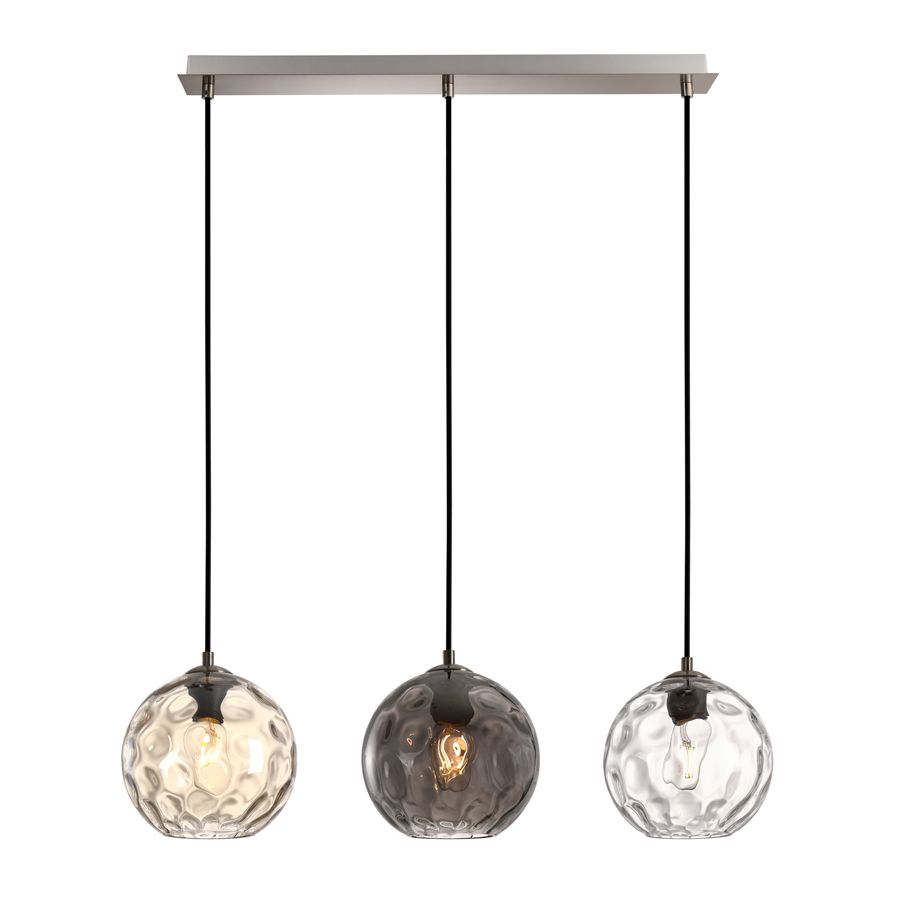 Φωτιστικό Κρεμαστό L65xH120cm Τρίφωτο 3xE27 Χειροποίητο Γυαλί-Μέταλλο Νίκελ Ματ Sun Light PARLIA-3S-CR