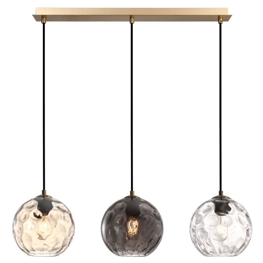 Φωτιστικό Κρεμαστό L65xH120cm Τρίφωτο 3xE27Χειροποίητο Γυαλί-Μέταλλο Οξυντέ Sun Light PARLIA-3S-BR