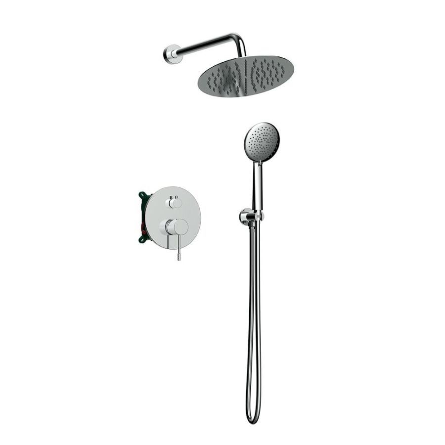 Orabella Terra - Showerset εντοιχισμού με Μπαταρία λουτρού, εντοιχισμού 2 σημείων, κεφαλή Φ250 με βραχίονα και τηλέφωνο ντουζ με σπιράλ και επιτοίχειο στήριγμα 10271
