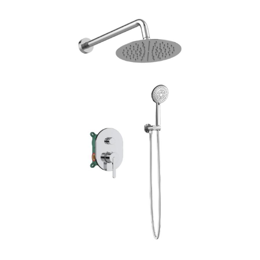 Orabella Marea - Shower set εντοιχισμού με Μπαταρία λουτρού, εντοιχισμού 2 σημείων, κεφαλή Φ250 με βραχίονα και τηλέφωνο ντουζ με σπιράλ και επιτοίχειο στήριγμα Χρωμέ 10405