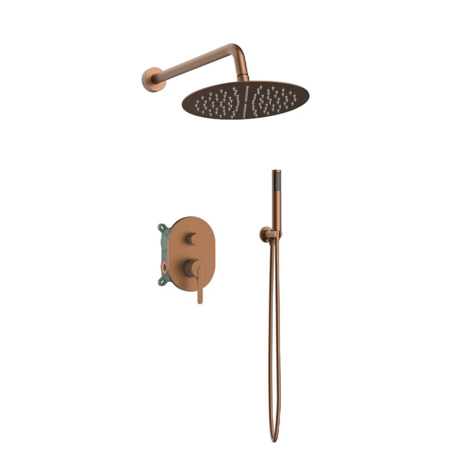 Orabella Marea Rose gold - Shower set εντοιχισμού με Μπαταρία λουτρού, εντοιχισμού 2 σημείων, κεφαλή Φ250 με βραχίονα και τηλέφωνο ντουζ με σπιράλ και επιτοίχειο στήριγμα 10417