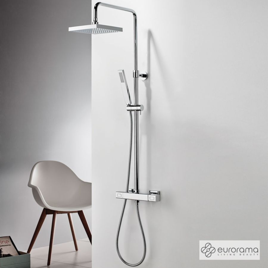 Θερμοστατική Μπαταρία Ντουζιέρας με Κεφαλή και Κολώνα ρυθμιζόμενου ύψους Thermo Square Eurorama Chrome 613065-100