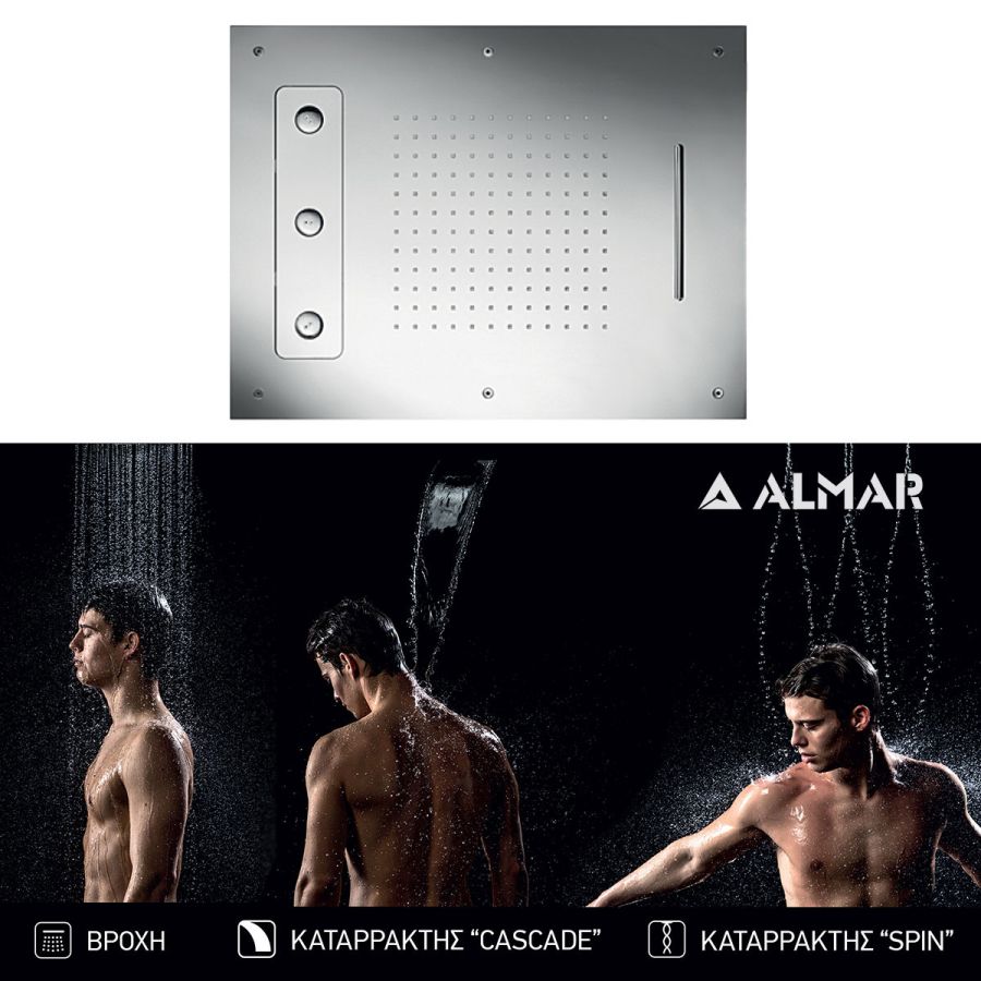 Κεφαλή Ντουζ Εντοιχισμού Οροφής 63x48, Almar Inox Chrome E044189-100