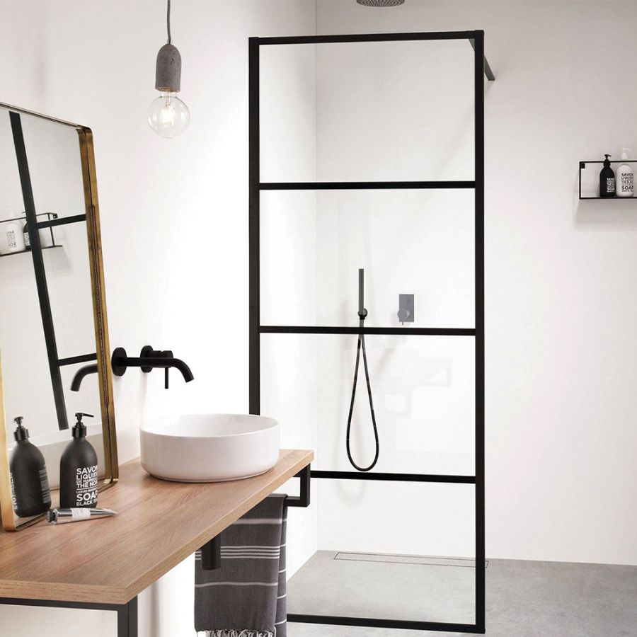 Orabella Lines Black matt 90 cm - Καμπίνα ελεύθερης τοποθέτησης με βραχίονα στήριξης τοίχου 30469