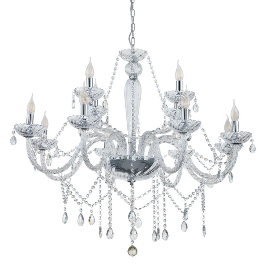 Πολυέλαιος Δεκαοκτάφωτος Ø100xH130cm 18xE14 Χρωμέ-Διάφανο Eglo Basilano 39102