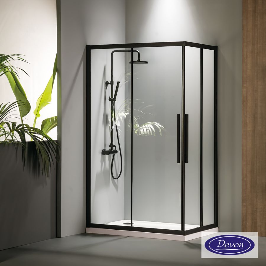 Καμπίνα ντουζιέρας Γωνιακής Εισόδου Corner Entry 90x90 (87-89 εκ.), Devon Flow Clean Glass Black Matt CF90C-400