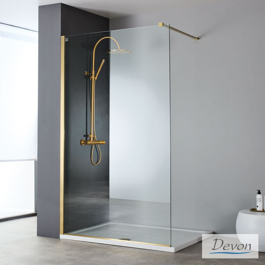 Διαχωριστικό κρύσταλλο ντουζιέρας IWIS Walk-in 50 ρυθμιζόμενo από 46 έως 48εκ., Devon Clean Glass Inox AISI304 PVD Gold Brushed IW50C-211
