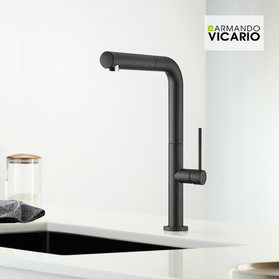 Μπαταρία Νεροχύτη Με Συρόμενο Ντους Black Matt Armando Vicario 48580-400