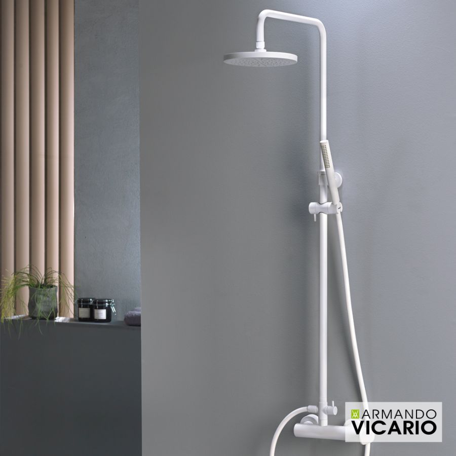 Μπαταρία Ντουζιέρας με Κεφαλή και Κολώνα ρυθμιζόμενου ύψους Slim Vicario White Matt 500065-300