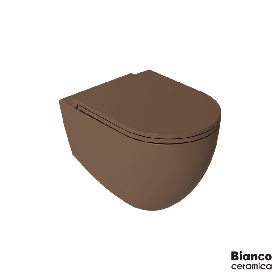 Λεκάνη Κρεμαστή LENTA/53 Rimless με κάλυμμα Soft Close MS38C, Bianco Ceramica Taupe Matt 381600C-530
