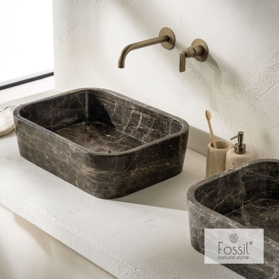 Νιπτήρας Μαρμάρινος  Gaia 60x38 h.14 Fossil Emperador Dark DS60-523